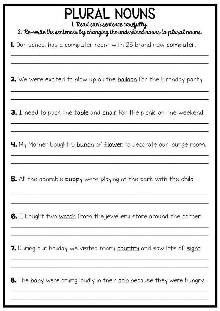 3rd Grade Writing Plural Nouns Worksheet