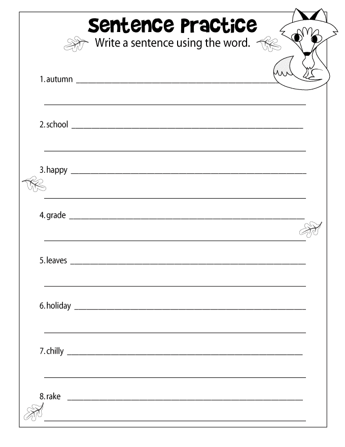 3rd Grade Writing Sentence Practice Worksheet
