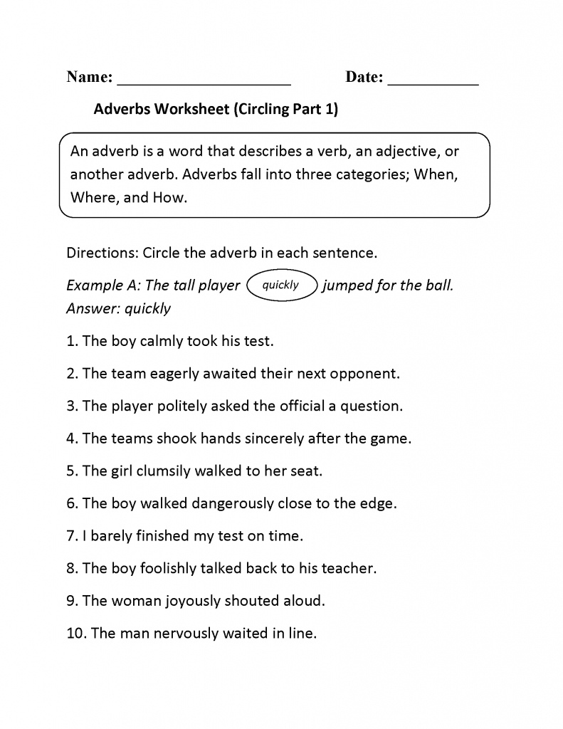 4th Grade Adverbs Worksheet