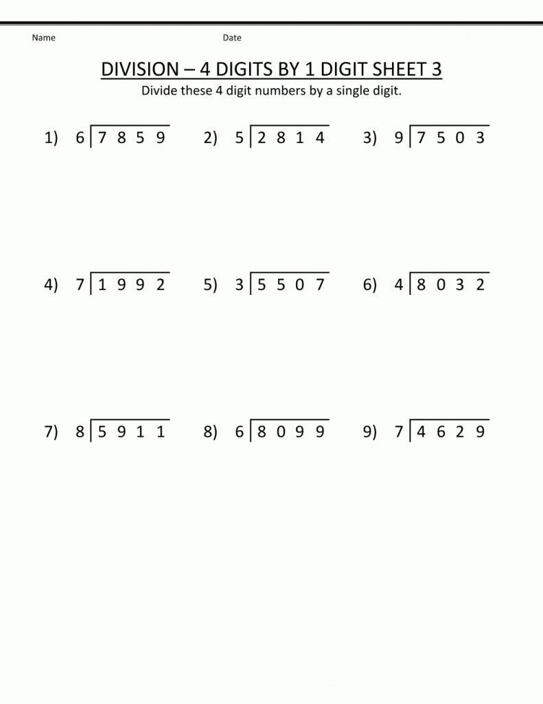 4th Grade Math Division Worksheets