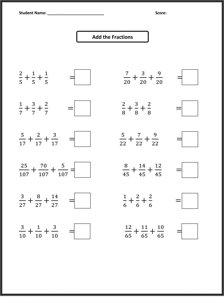 4th Grade Math Fractions Worksheets