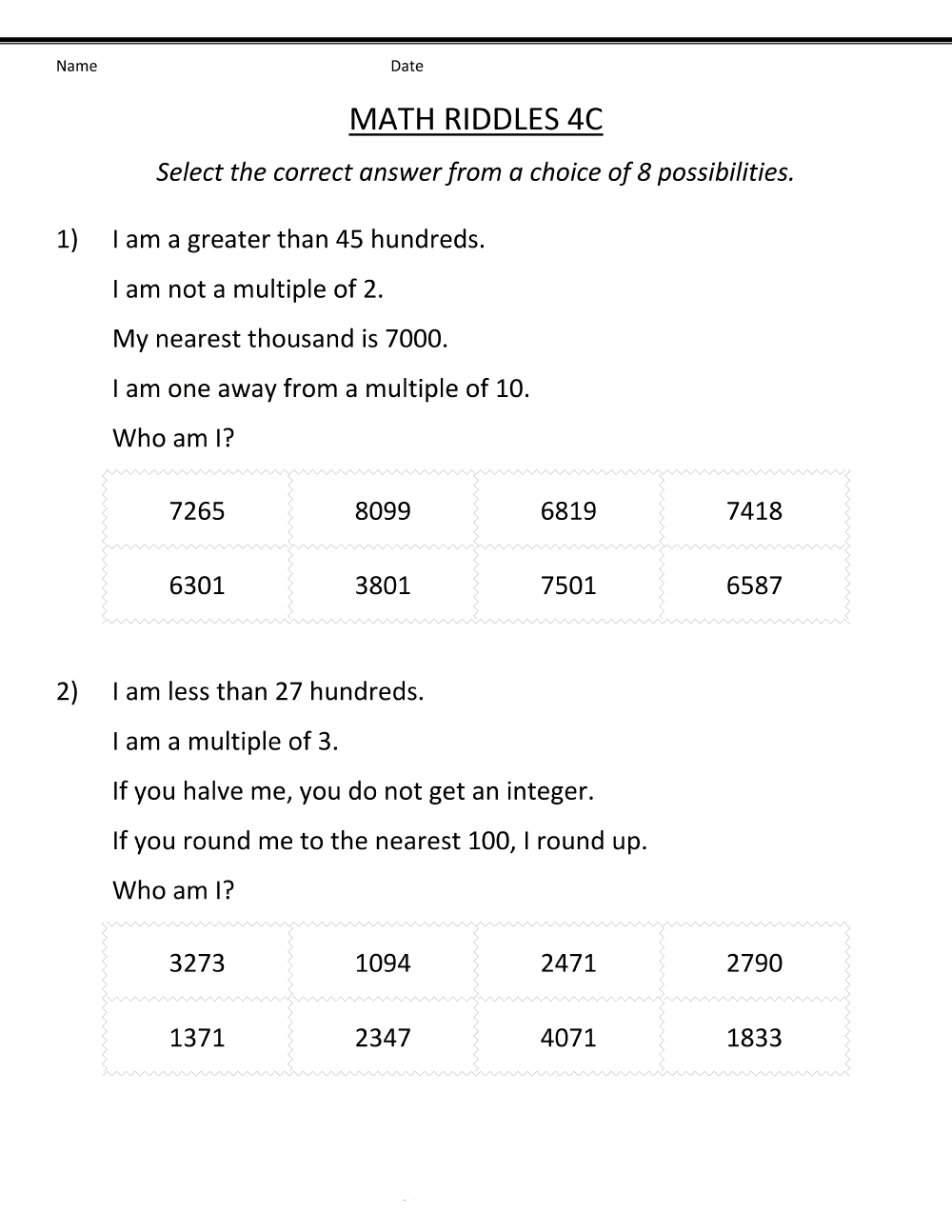Number Sentences 4th Grade Worksheets