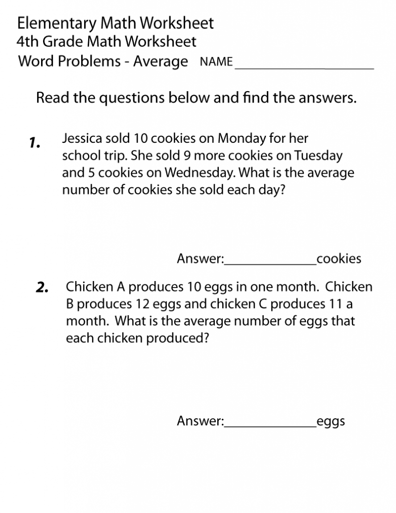 4th Grade Math Word Problem Worksheet