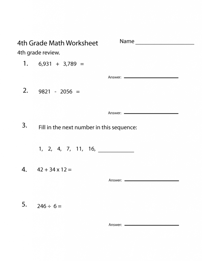 4th Grade Math Worksheet