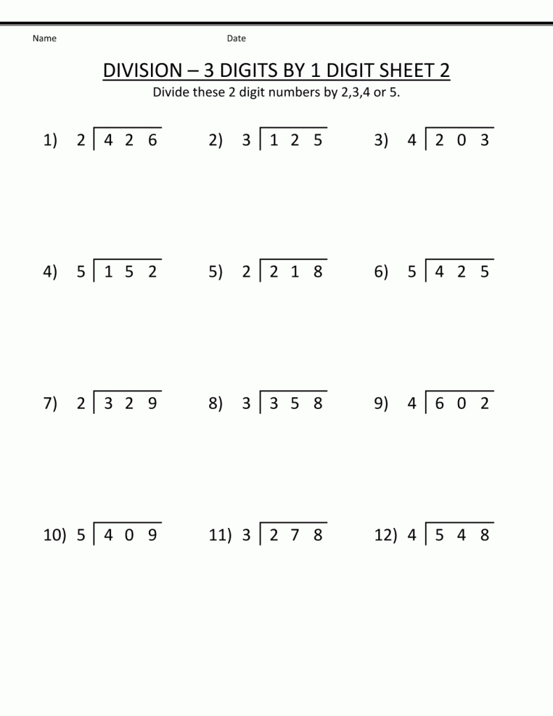 4th Grade Math Worksheet Division