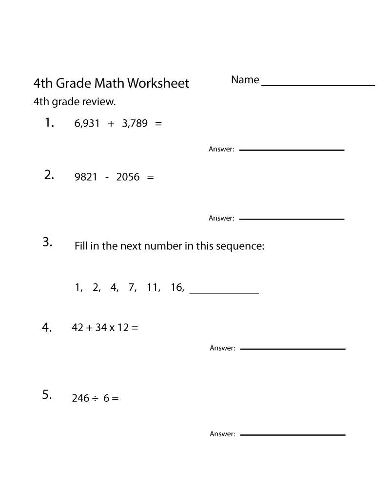 4th Grade Math Worksheets - Best Coloring Pages For Kids