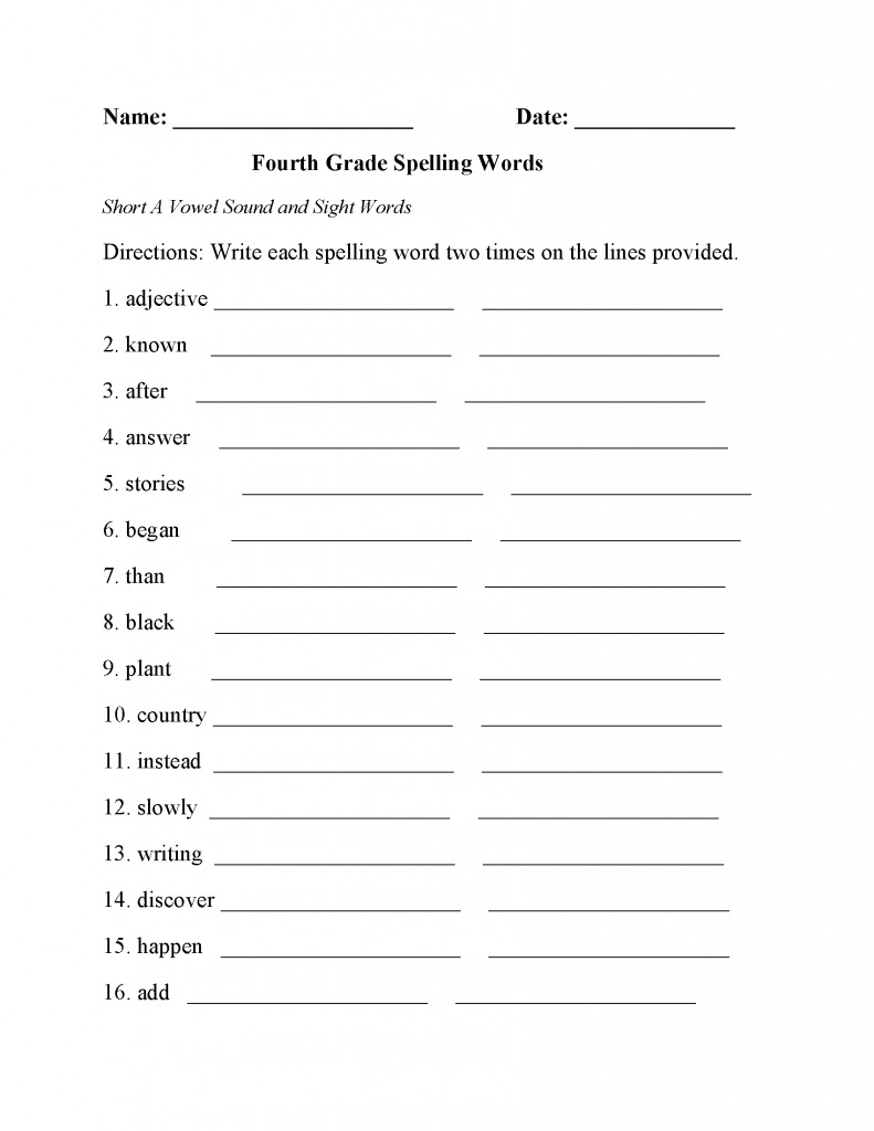 4th Grade Spelling Worksheet