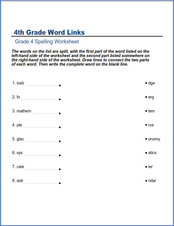4th Grade Word LInks Worksheets