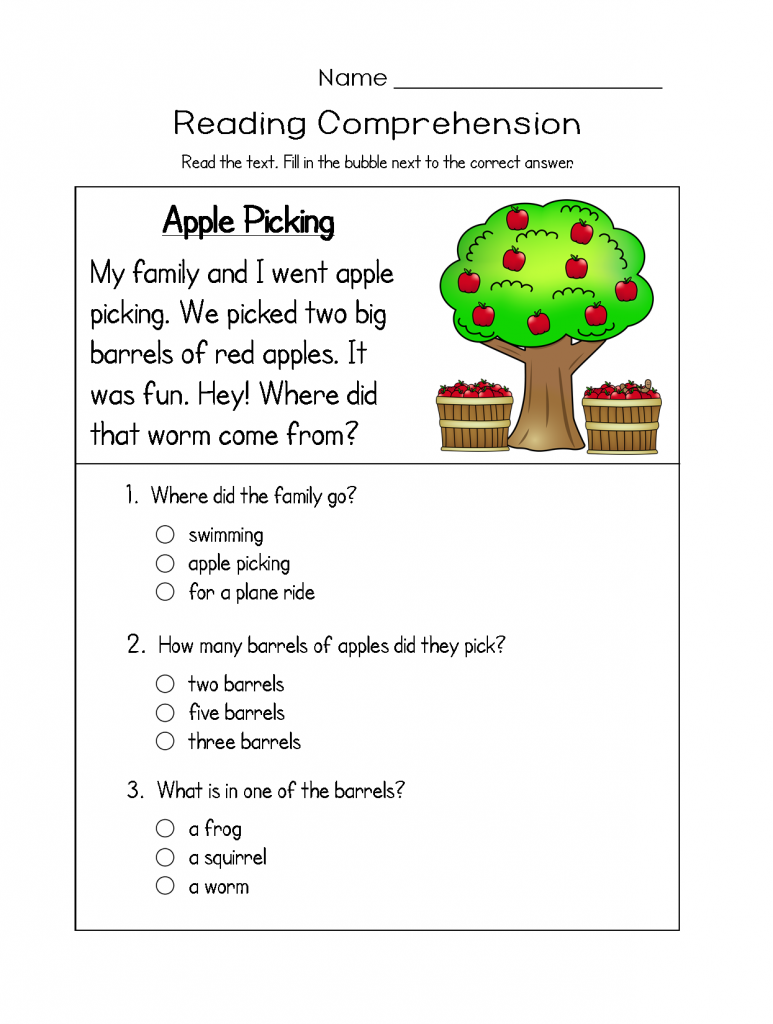 Apples Reading Comprehension Worksheets