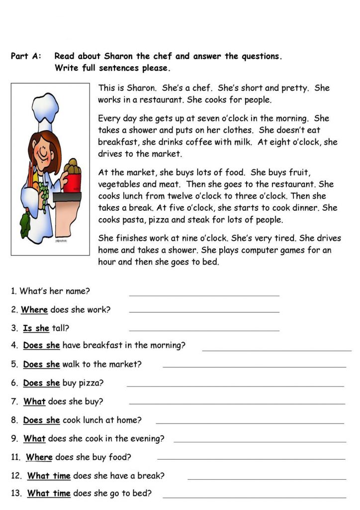 Chef Reading Comprehension Worksheets