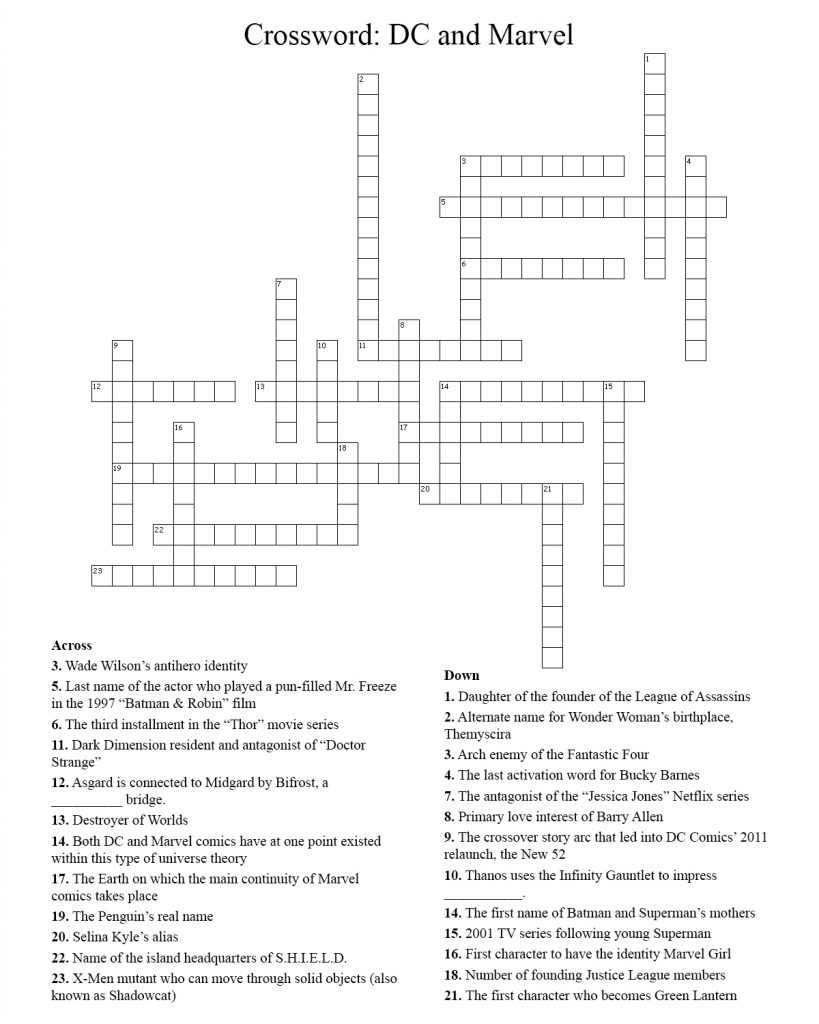 Comic Book Crossword Puzzle for Adults