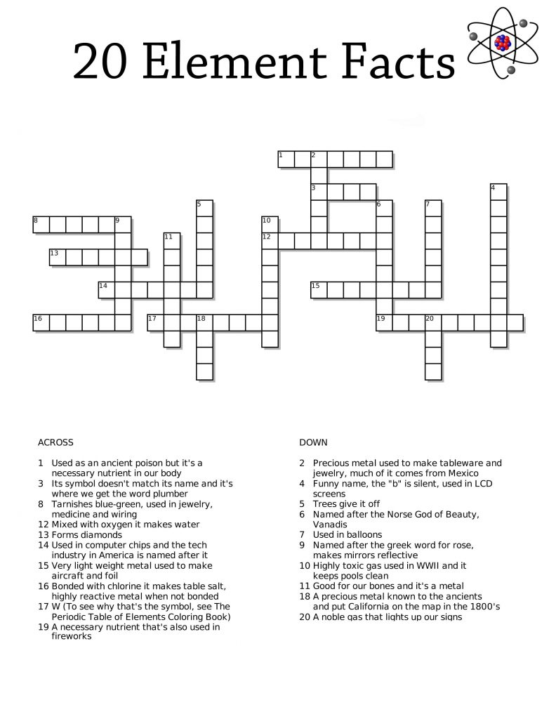 Elements Crossword Puzzle for Adults