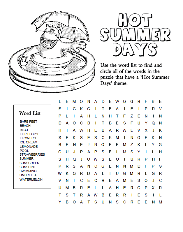 Download Summer Word Search Puzzles - Best Coloring Pages For Kids