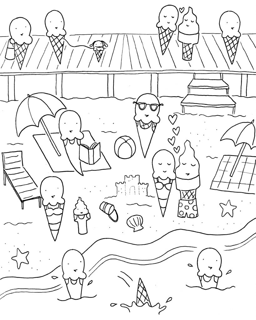 Ice Cream Beach Party Coloring Page