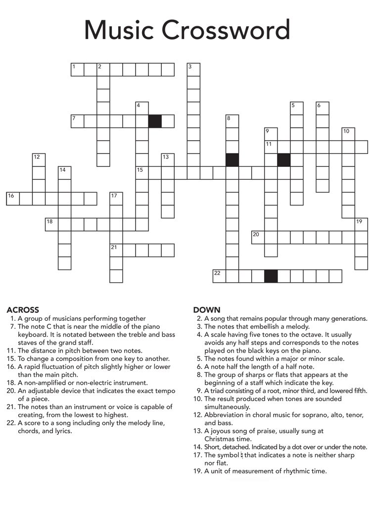 Music Crossword Puzzle