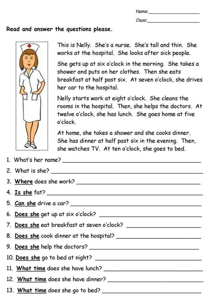 Nurse - Reading Comprehension Worksheets