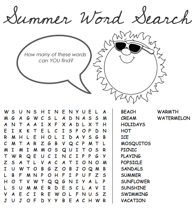 Download Summer Word Search Puzzles - Best Coloring Pages For Kids