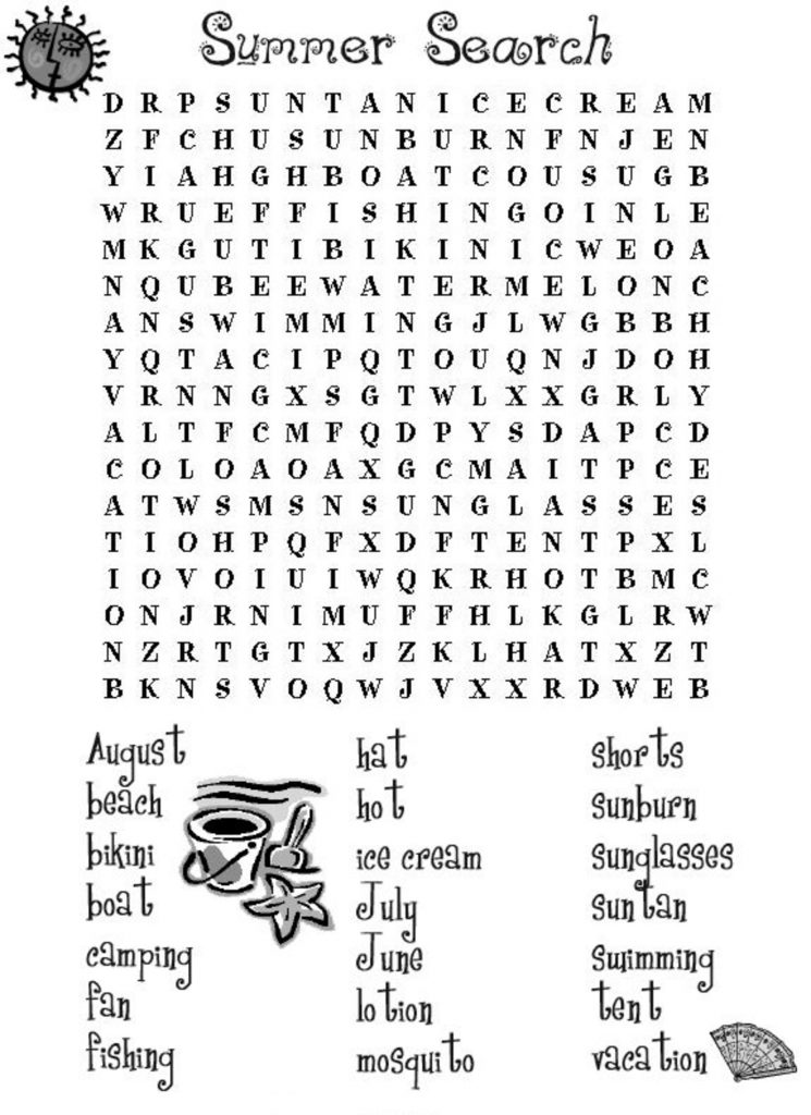 Printable Summer Word Search Puzzle