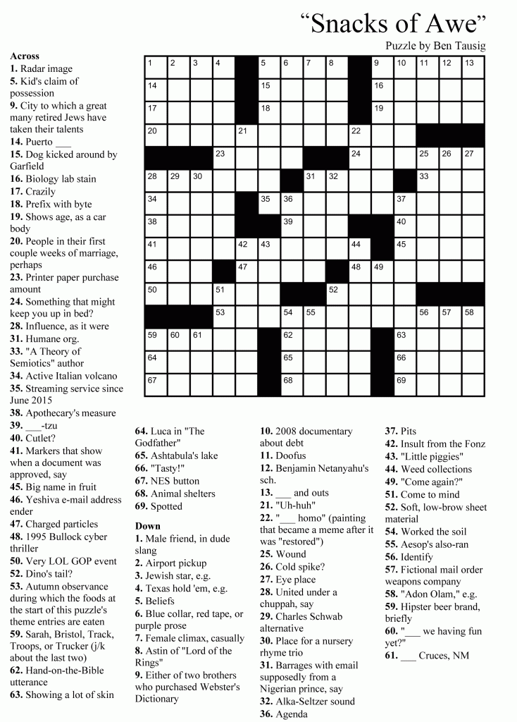 Snacks Crossword Puzzle for Adults