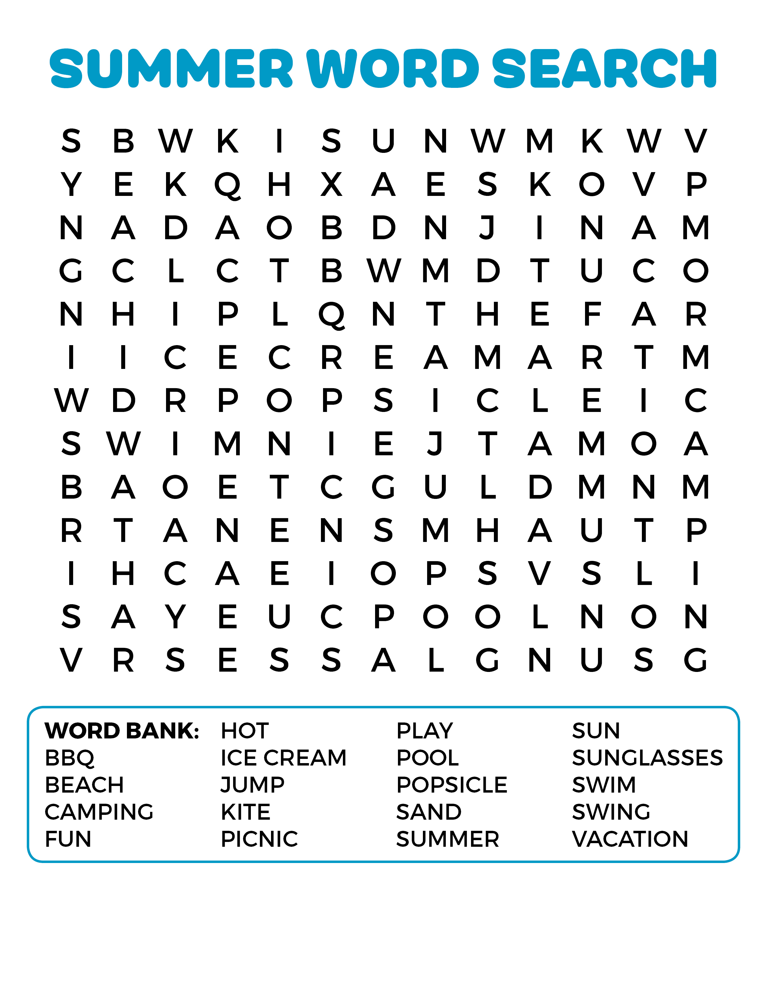 Free Printable Summer Word Search Free Printable Templates