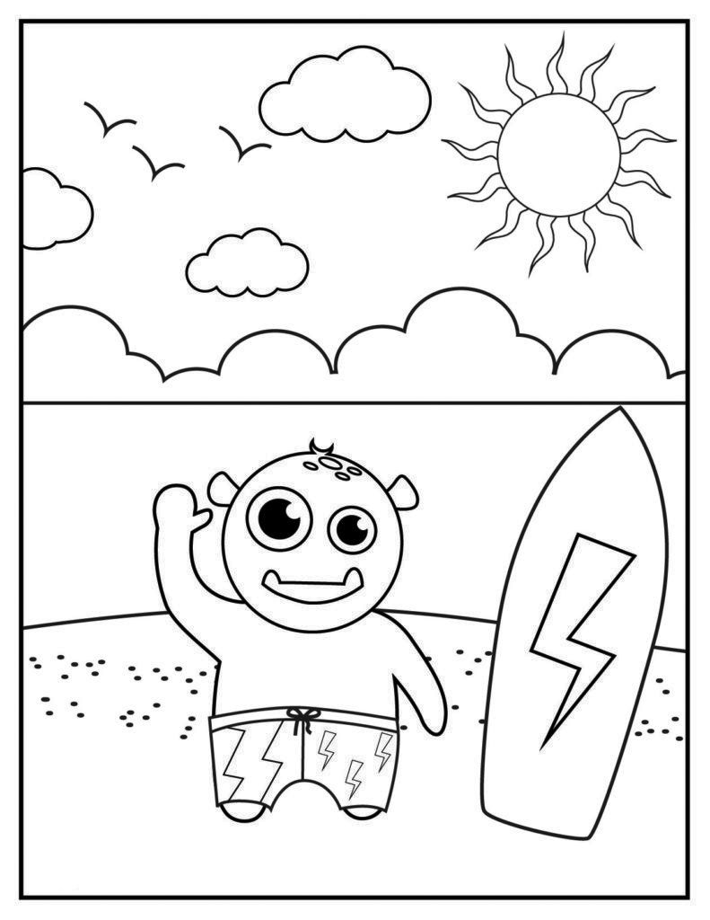 Surfing in June Coloring Page