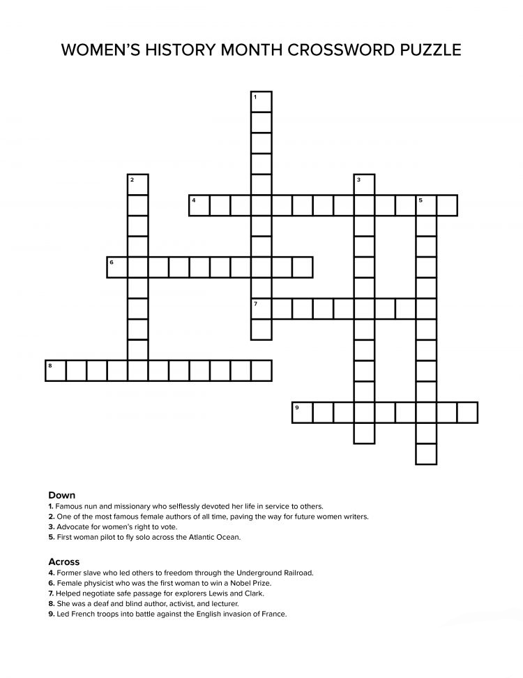 Womens History Crossword Puzzle for Adults