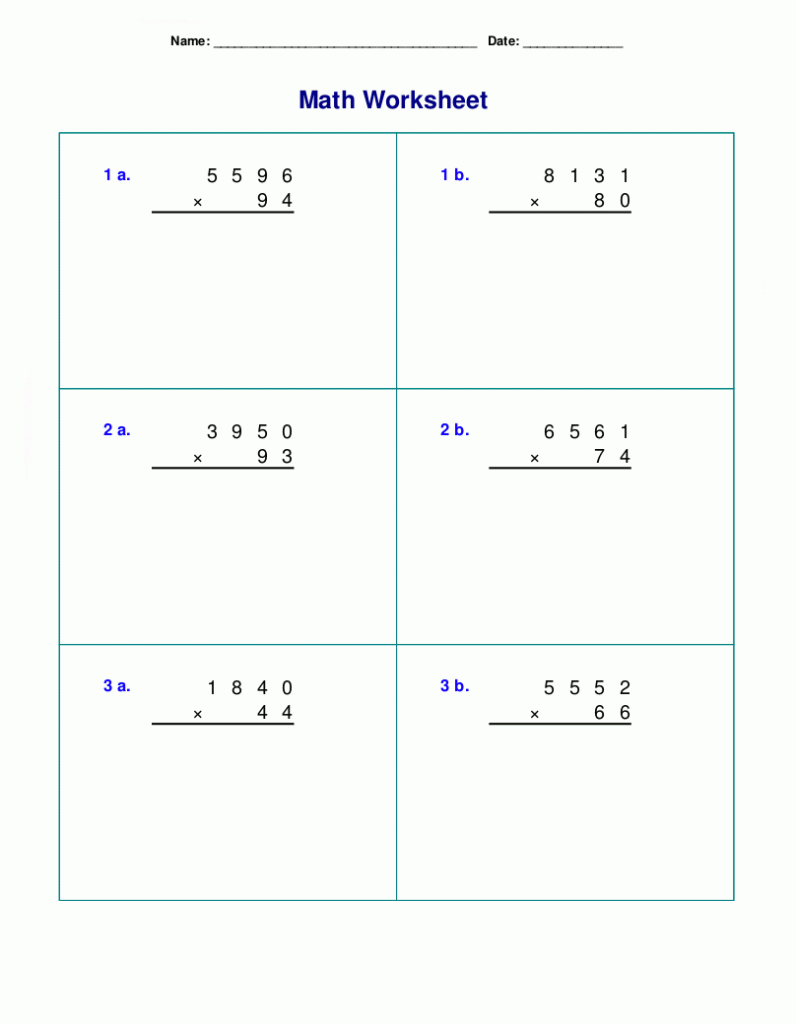 4th Grade Math Multiplication Worksheets