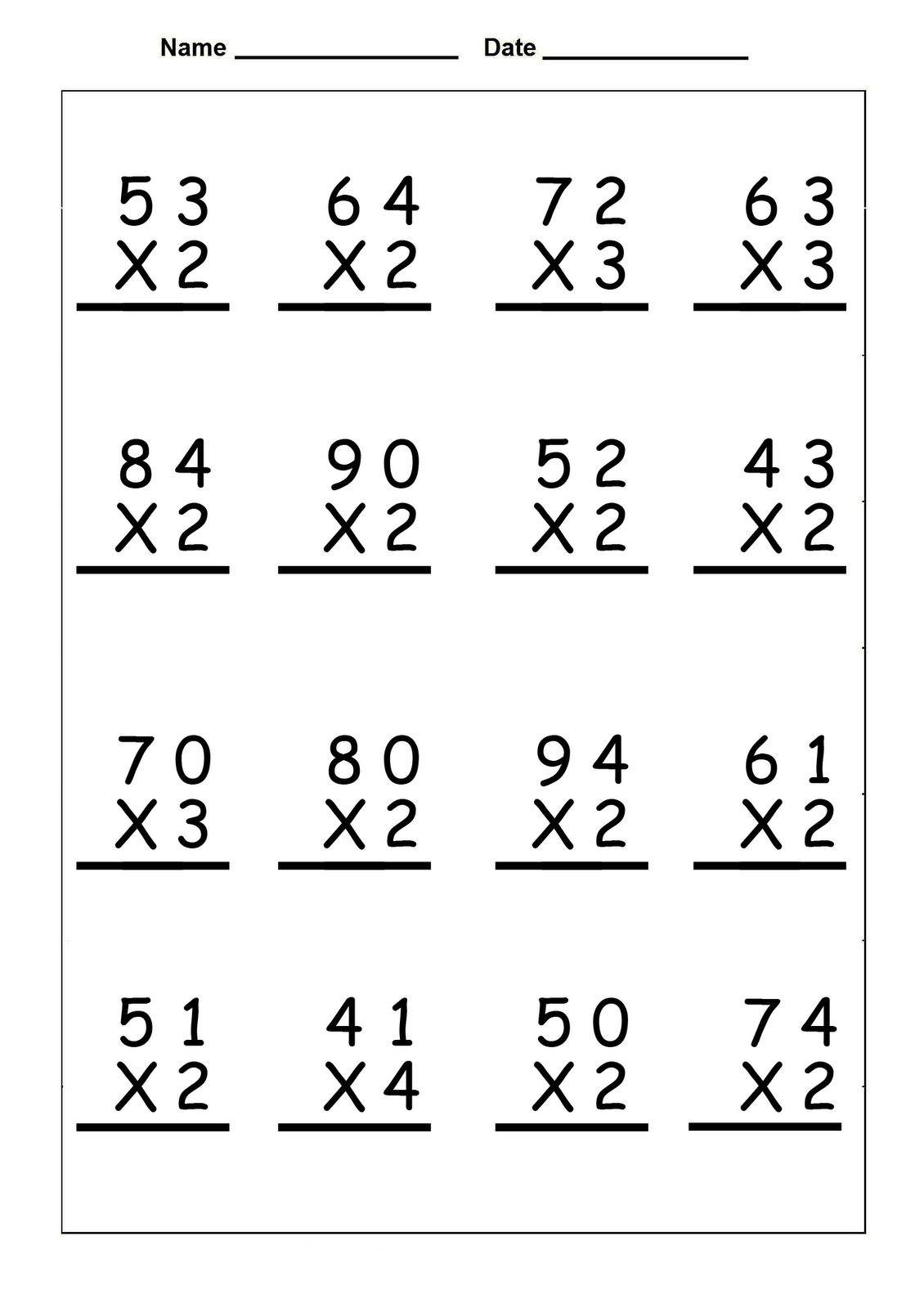 Free Printable Multiplication Worksheets Grade 4