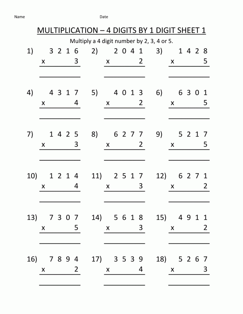 Grade 4 4th Grade Printable Multiplication Worksheets