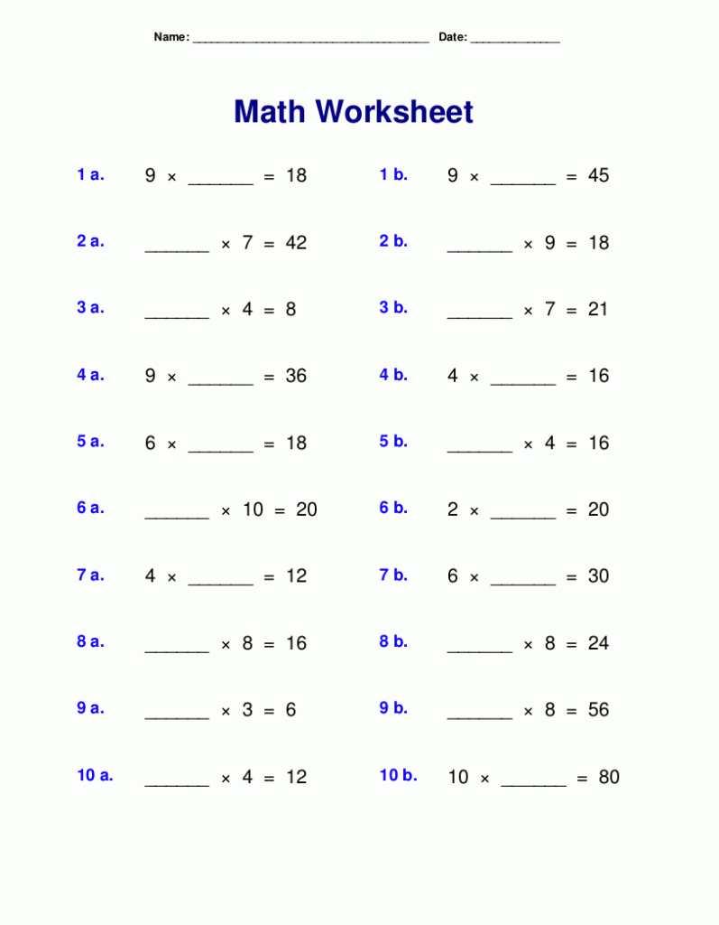 4th Grade Multiplication Worksheets