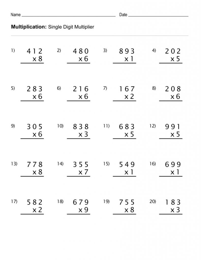 4th Grade Printable Multiplication Worksheets