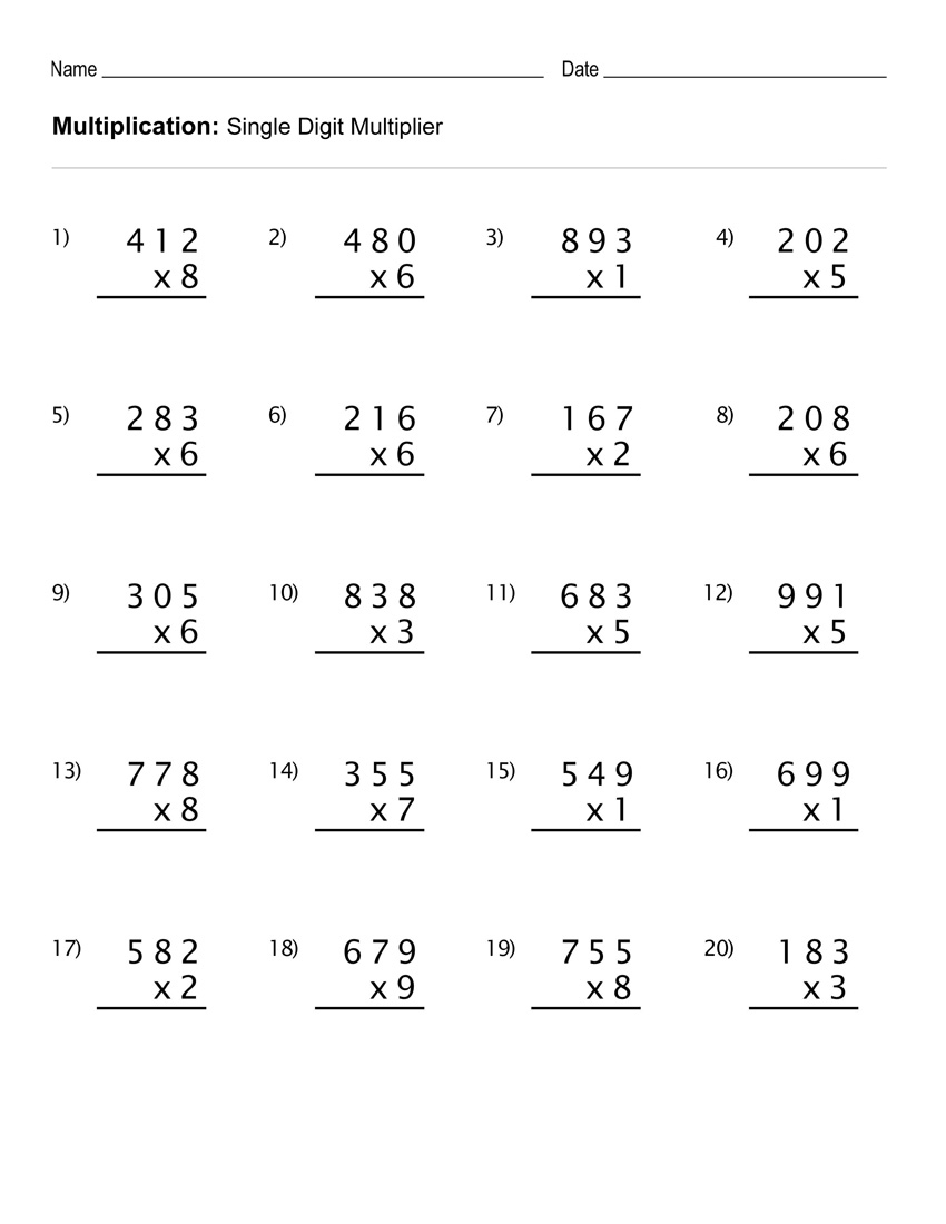math worksheets 4th grade multiplication