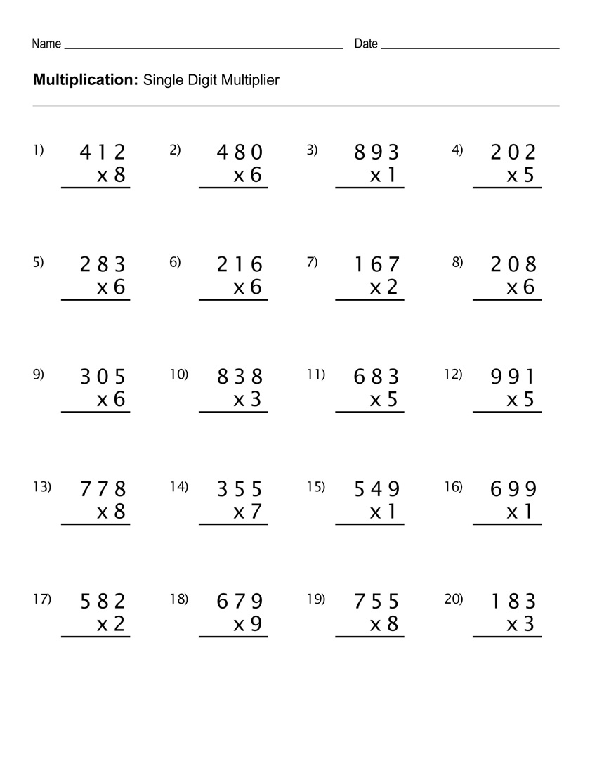 Free Printable Multiplication Worksheets Grade 4