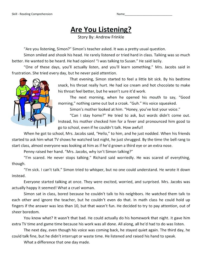 4th Grade Reading Comprehension - Listen
