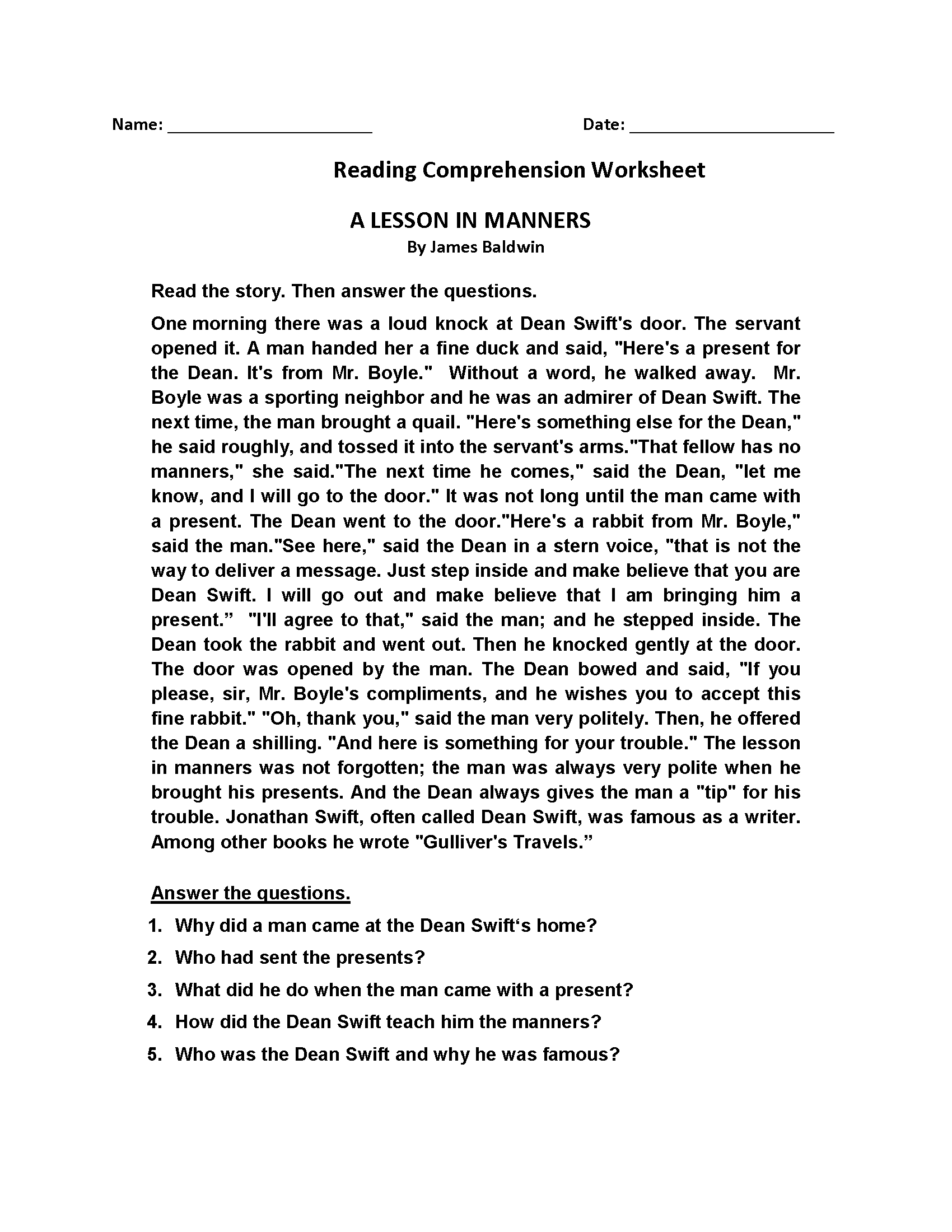 4th grade reading worksheets pdf