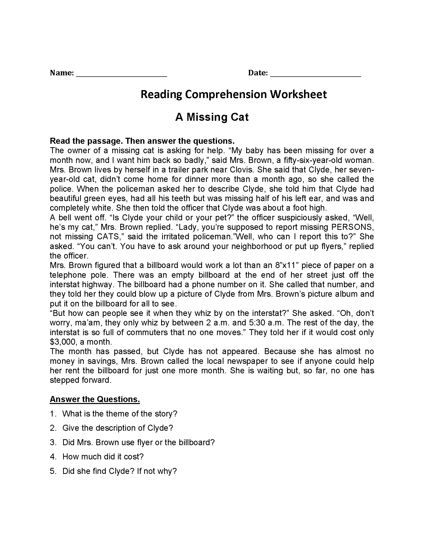 4th Grade Reading Prehension Worksheets Best Coloring