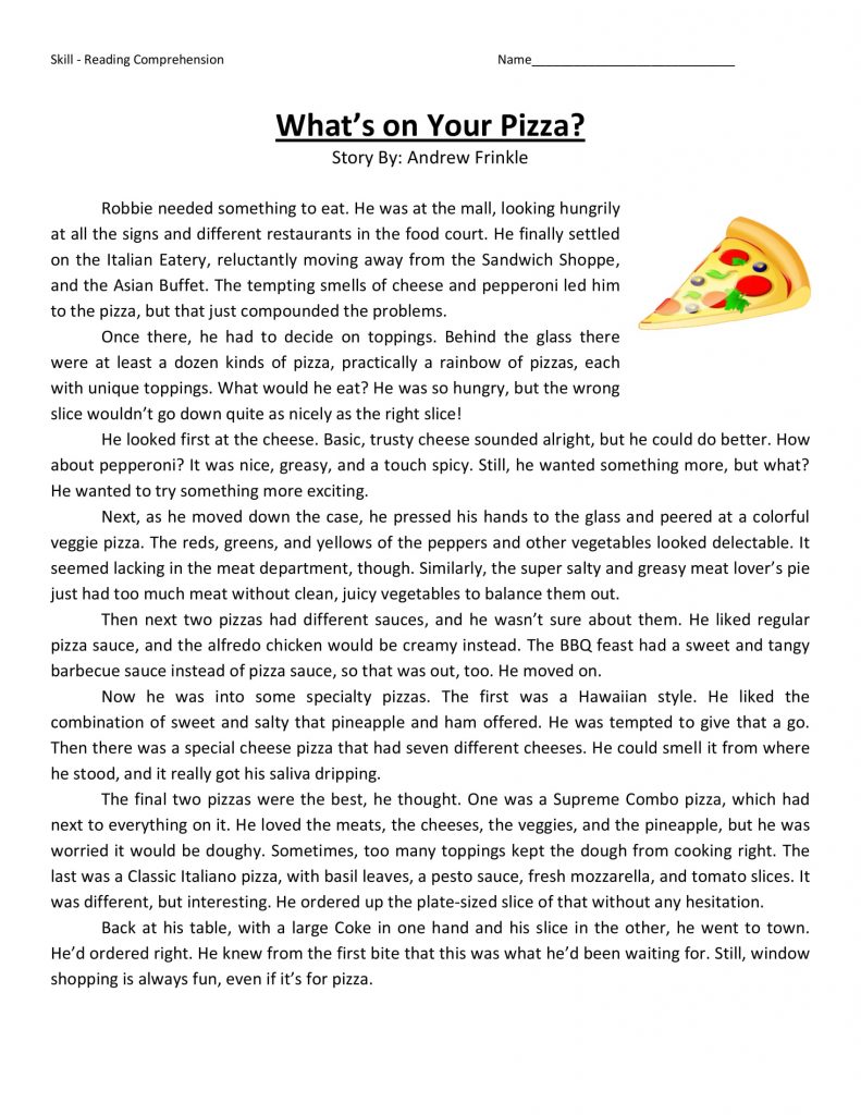 4th Grade Reading Comprehension - Pizza