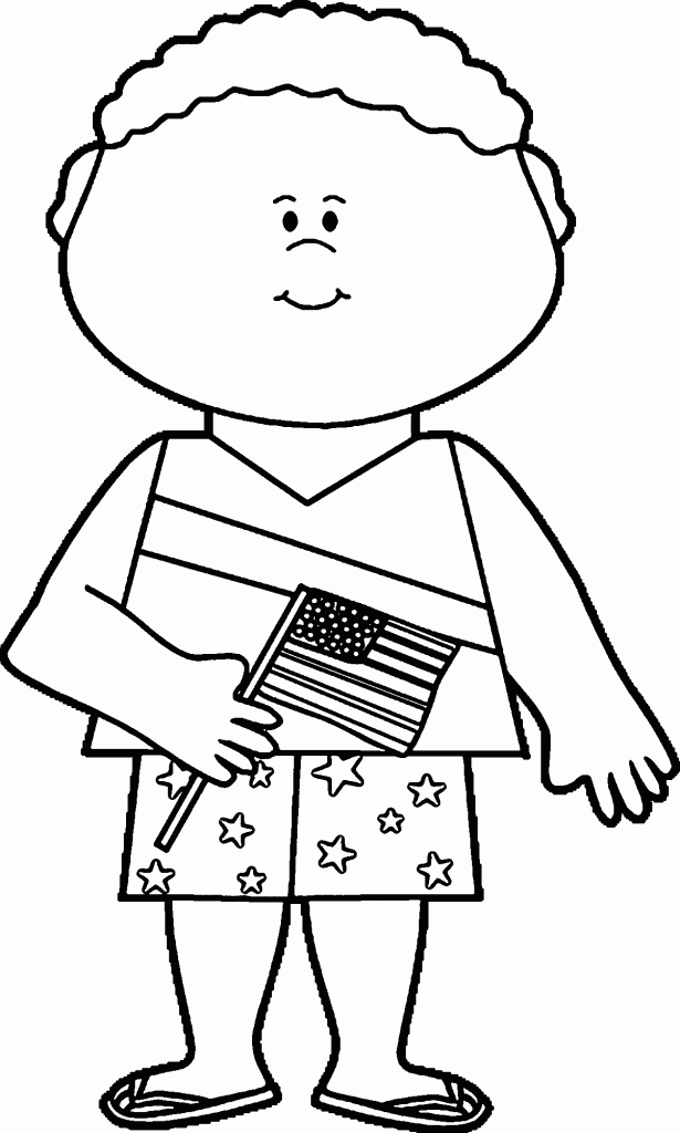 Boy With Flag Coloring Page