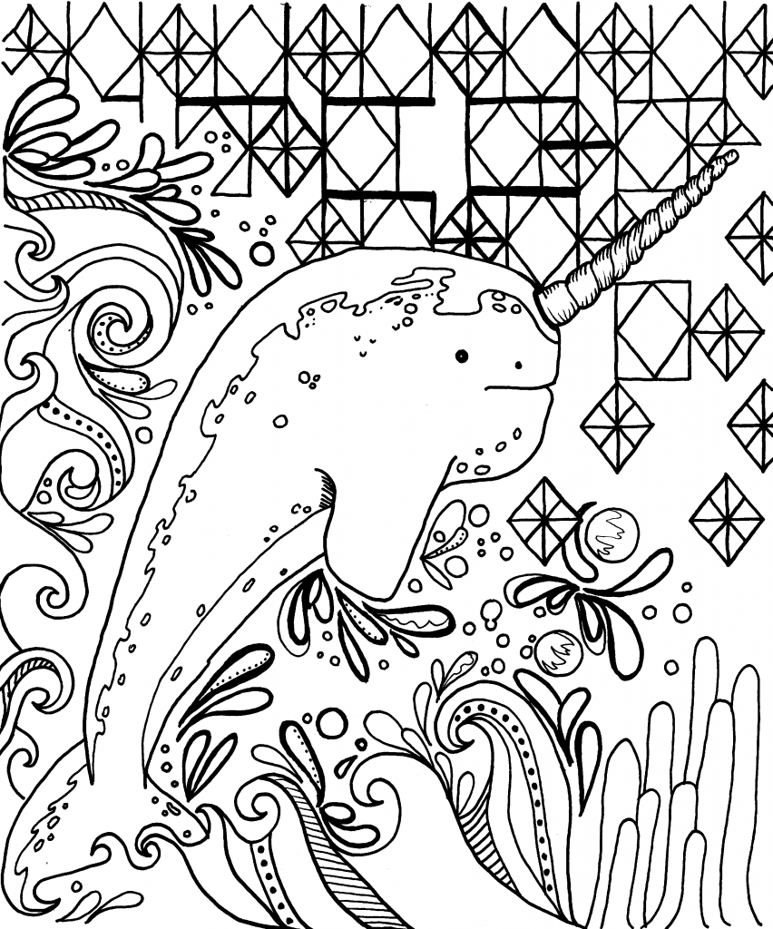 Cool Narwhal Coloring Page