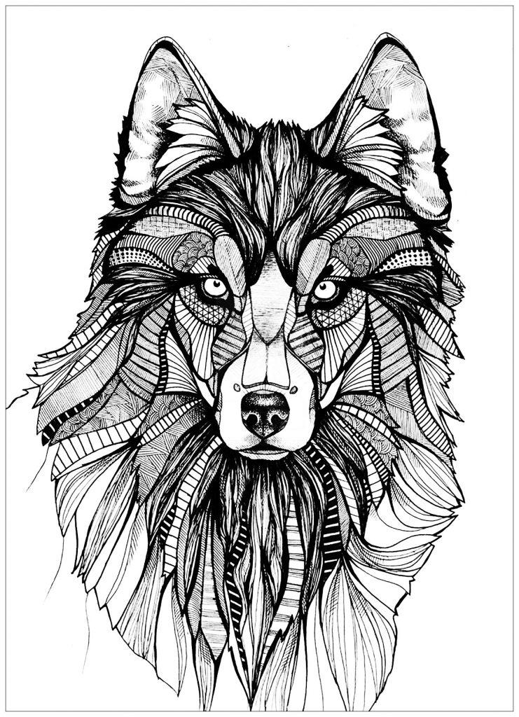 Elegant Wolf Coloring Pages for Adults