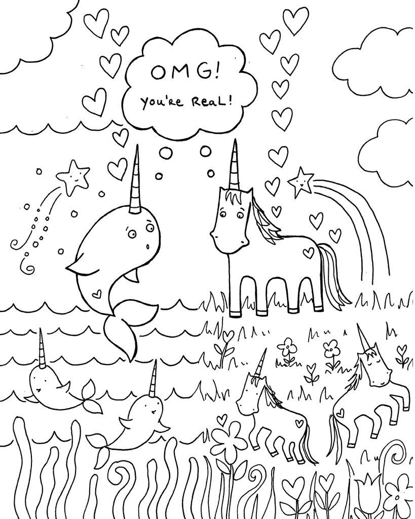 Funny Narwhal Coloring Page