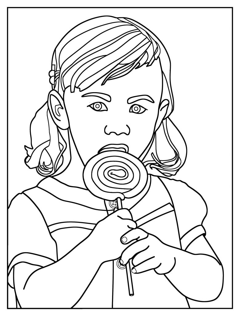 Girl with Lollipop Coloring Page