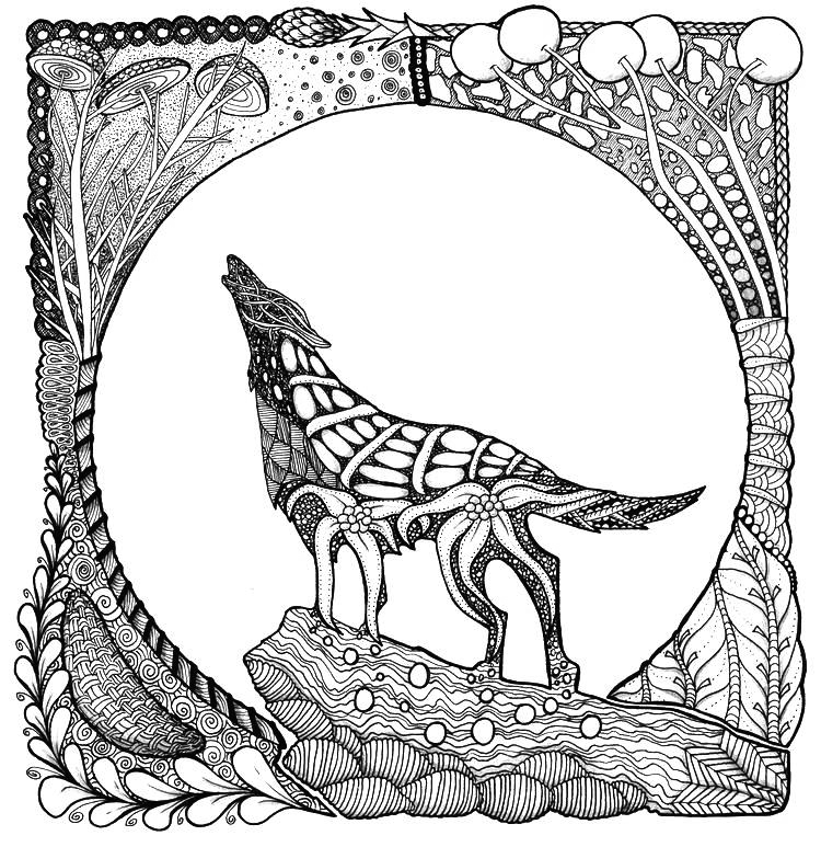Howling Wolf Art for Adult Coloring