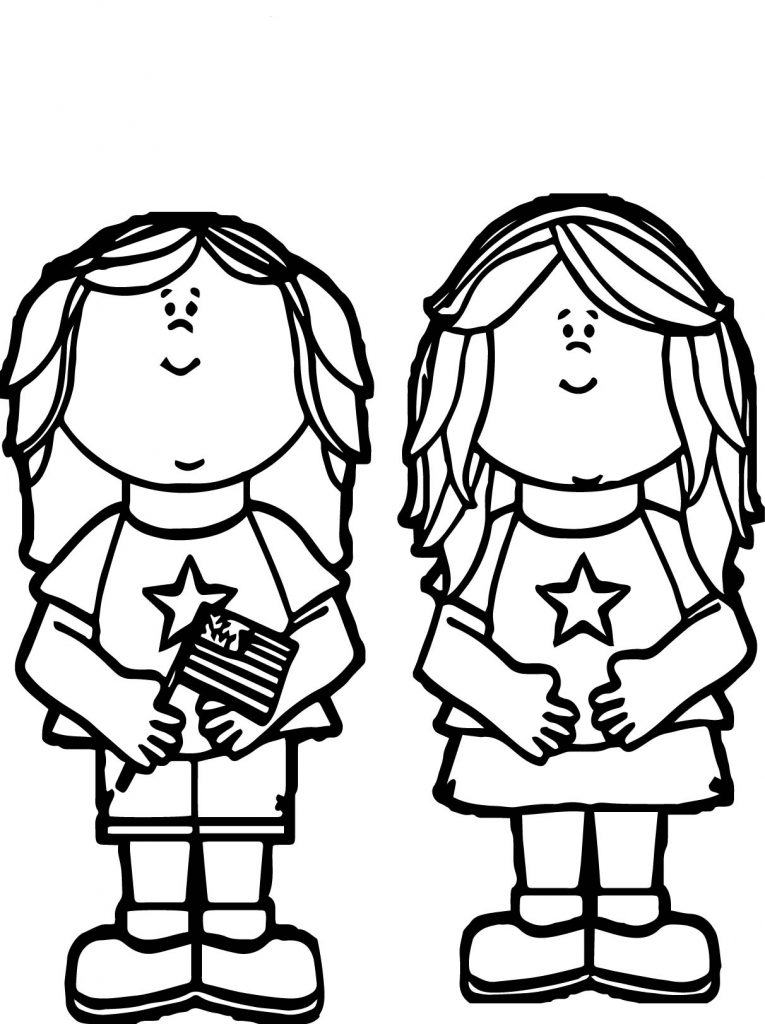 Kids Celebrating Flag Day Coloring Page