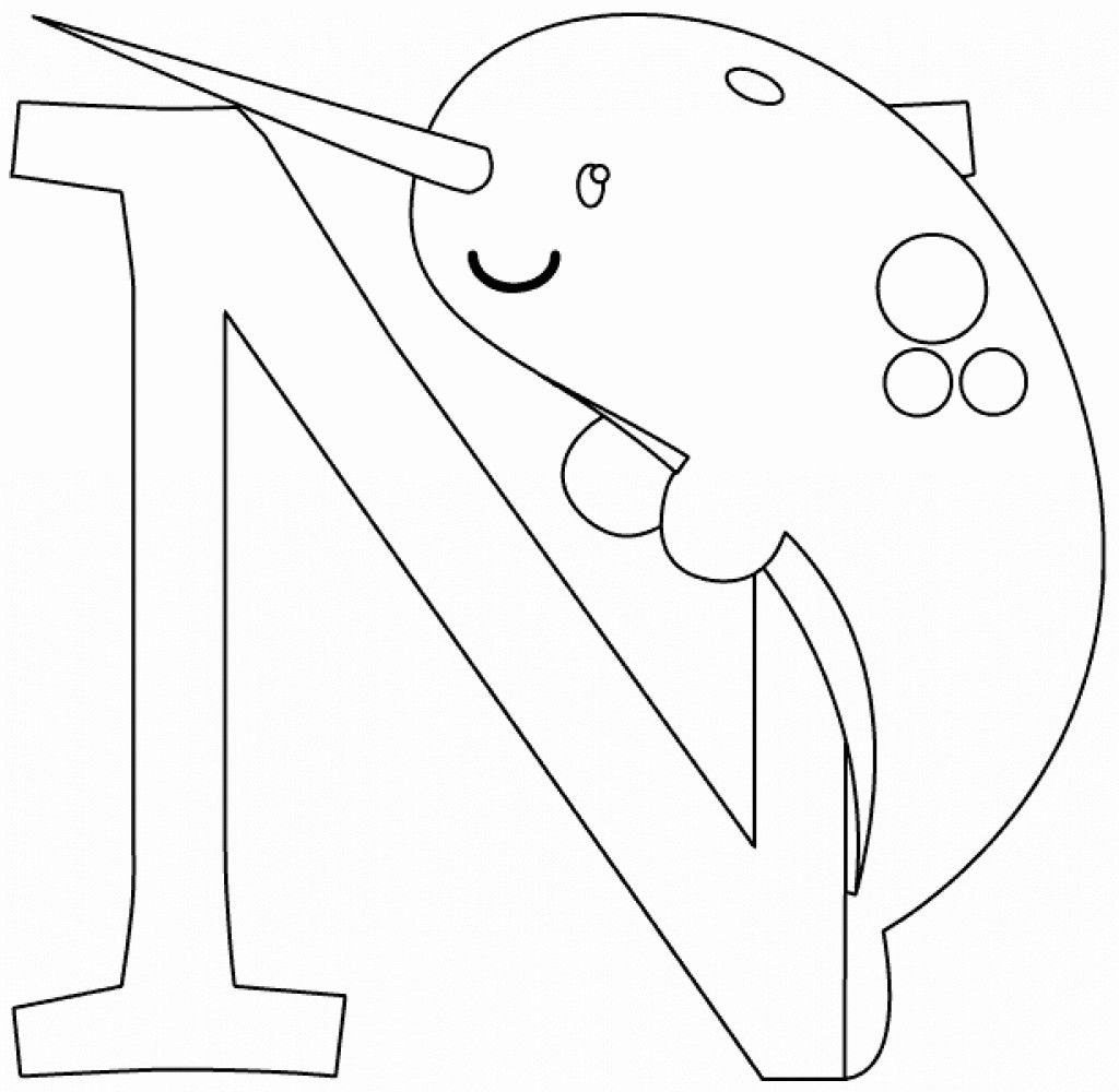 N for Narwhal Coloring Page