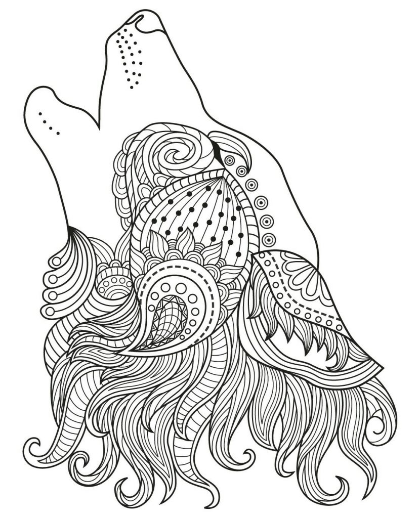 Pretty Wolf Coloring Page for Adults