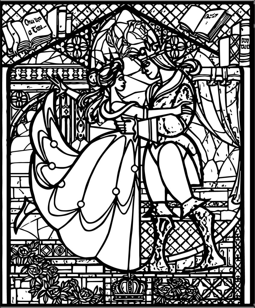 Stained Glass Beauty and the Beast Coloring Page