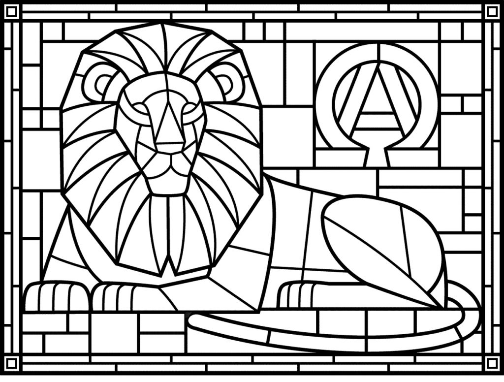 Stained Glass Lion Coloring Page