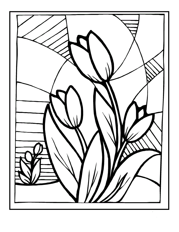 Stained Glass Tulips Coloring Page