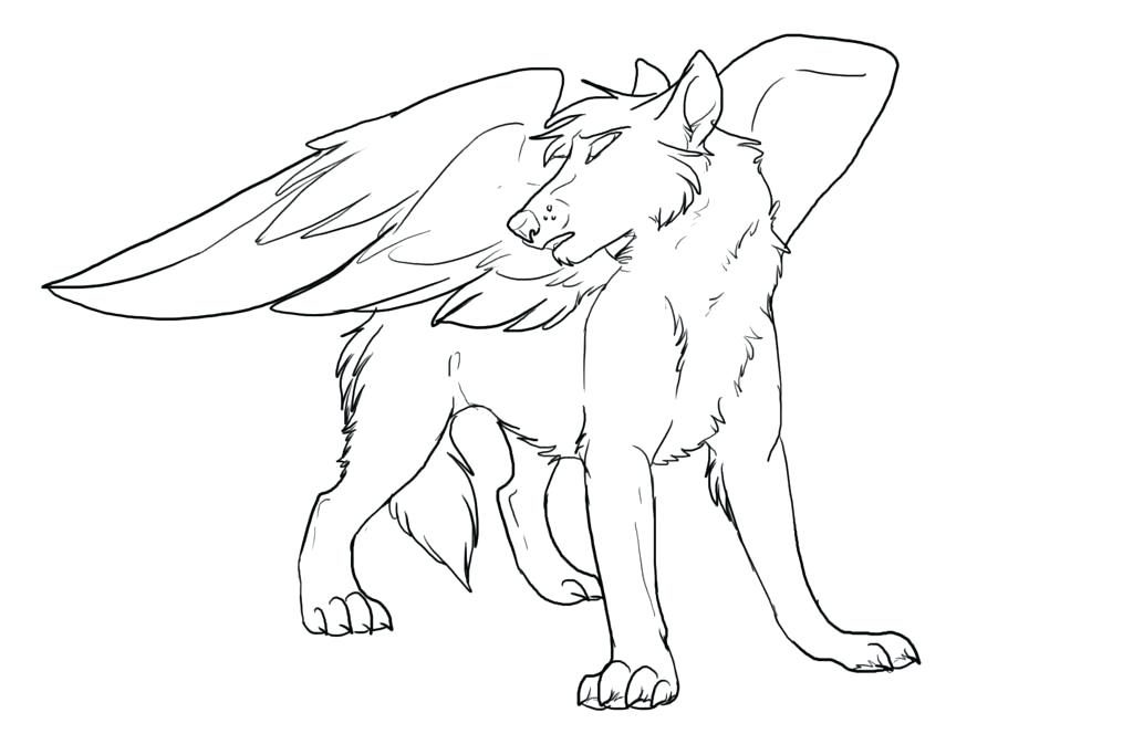 Winged Wolf Adult Coloring Page